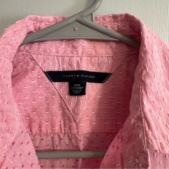 3/$32 Tommy Hilfiger Pink White Short Sleeve Button Shirt Size XXS - Picture 3 of 5